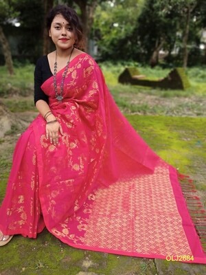 Handwoven Organic Linen Jamdani Saree Handwoven Organic Linen Jamdani Saree