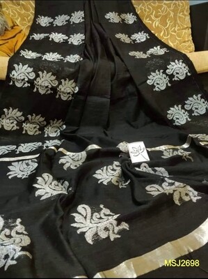 Mutka Silk Jamdani saree with all over hand woven zori work Mutka Silk Jamdani saree with all over hand woven zori work