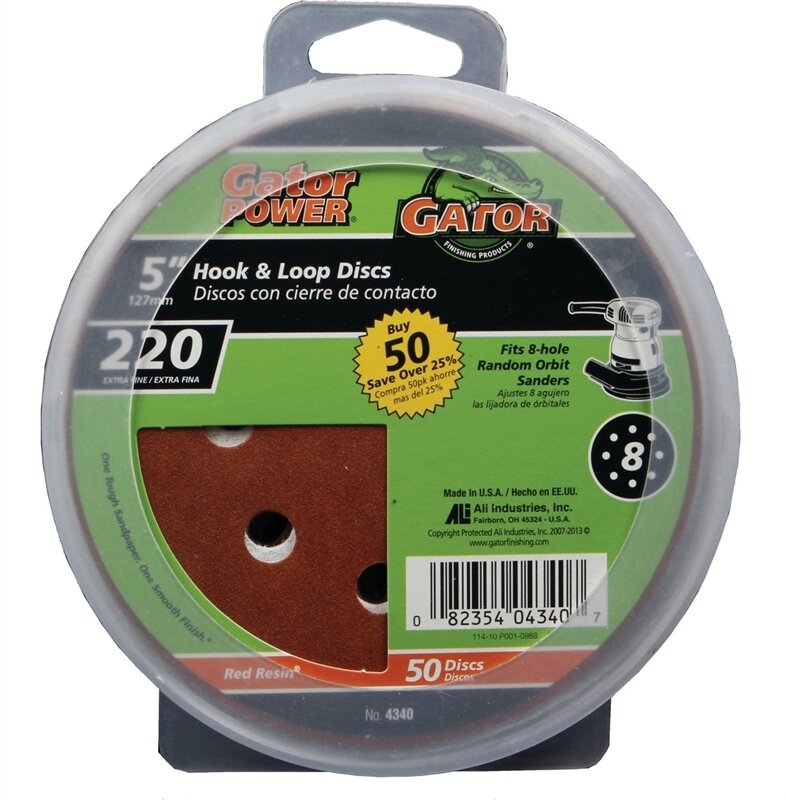 GATOR 5" 8-HOLE HLOOP DISCS 220GRIT 50PK