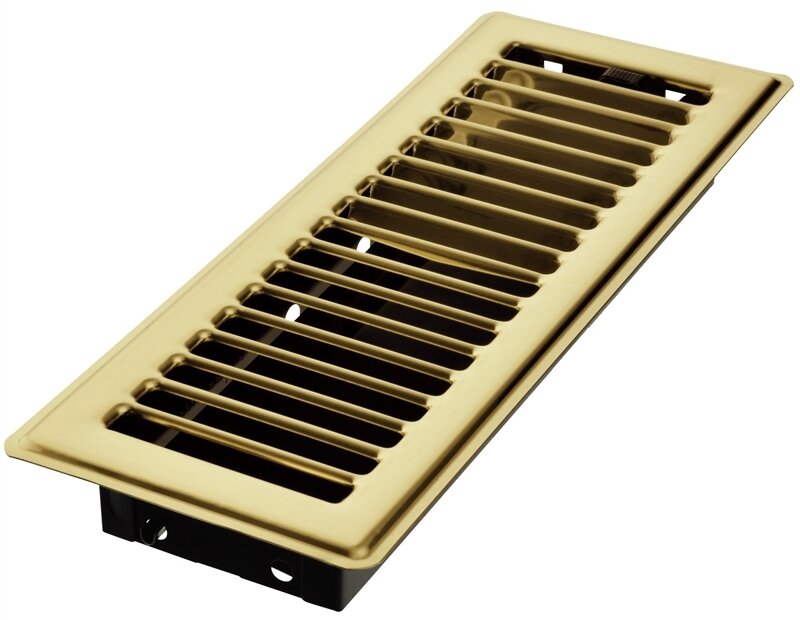 3" X 10" Metal Floor Register Brass