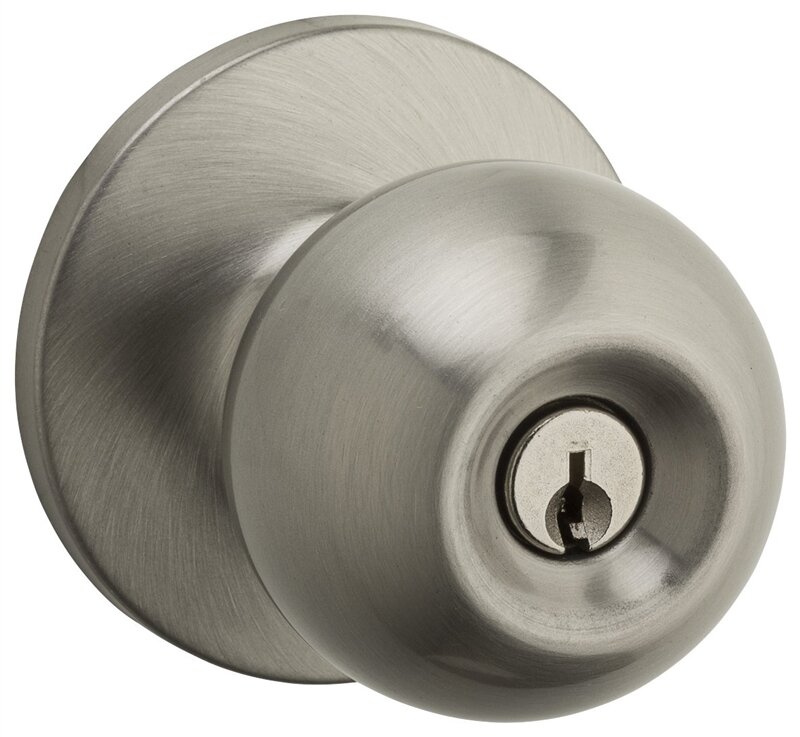 WEISER KEYED SATIN NICKEL ENTRY KNOB