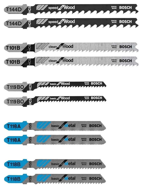 Bosch Wood and Metal Cutting T-Shank Jig Saw Blade Set 10 PK
