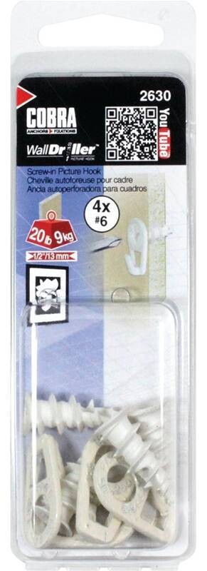 20LB WHITE WALLDRILLER HOOK 4PC