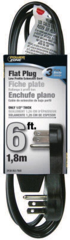 POWERZONE CORD 16/3 6' FLAT PLUG BLACK