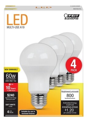 FEIT LED A19 BULB 4 PACK 2700K