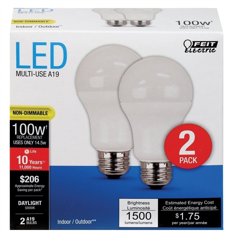 FEIT LED 100W A19 BULB 2 PACK 5000K