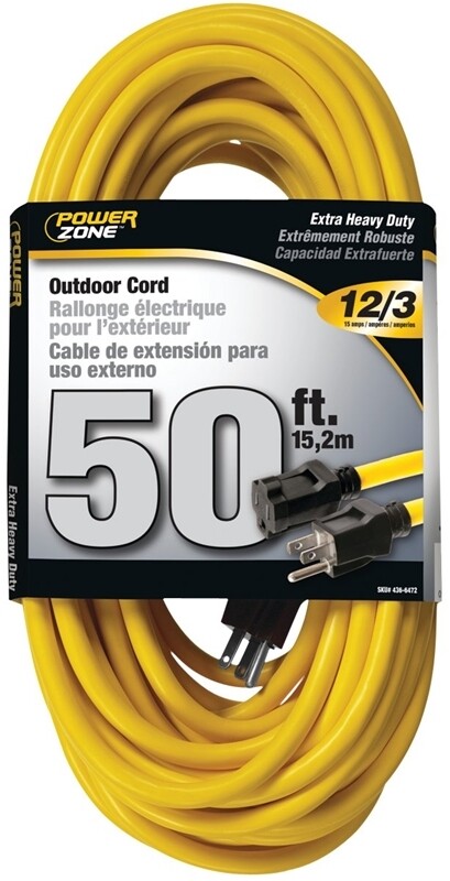 POWERZONE 50' 12/3 OUTDOOR CORD YELLOW