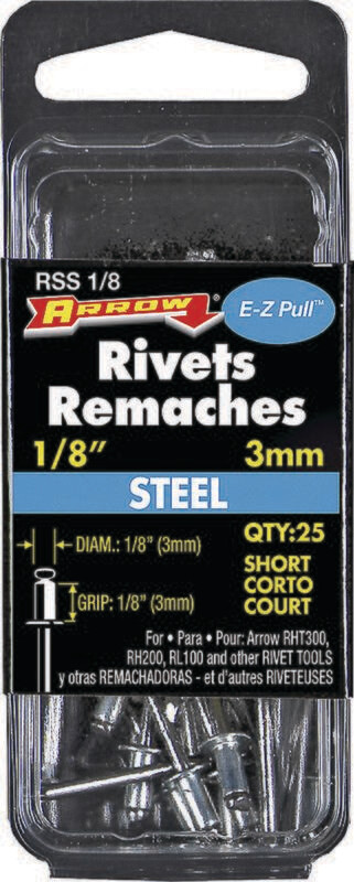 1/8 STEEL RIVETS 25PK SHORT