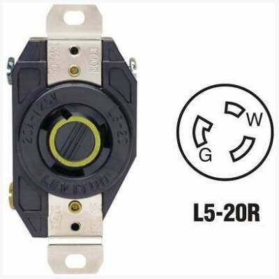 Leviton 2310 Locking Receptacle, 20A, 125V, L5-20R, 2P3W