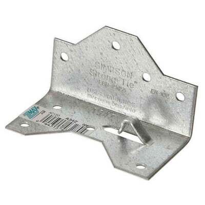 Simpson Strong‑Tie A34Z angle with ZMAX galvanized coating and pre‑punched holes for exterior 90‑degree connections.