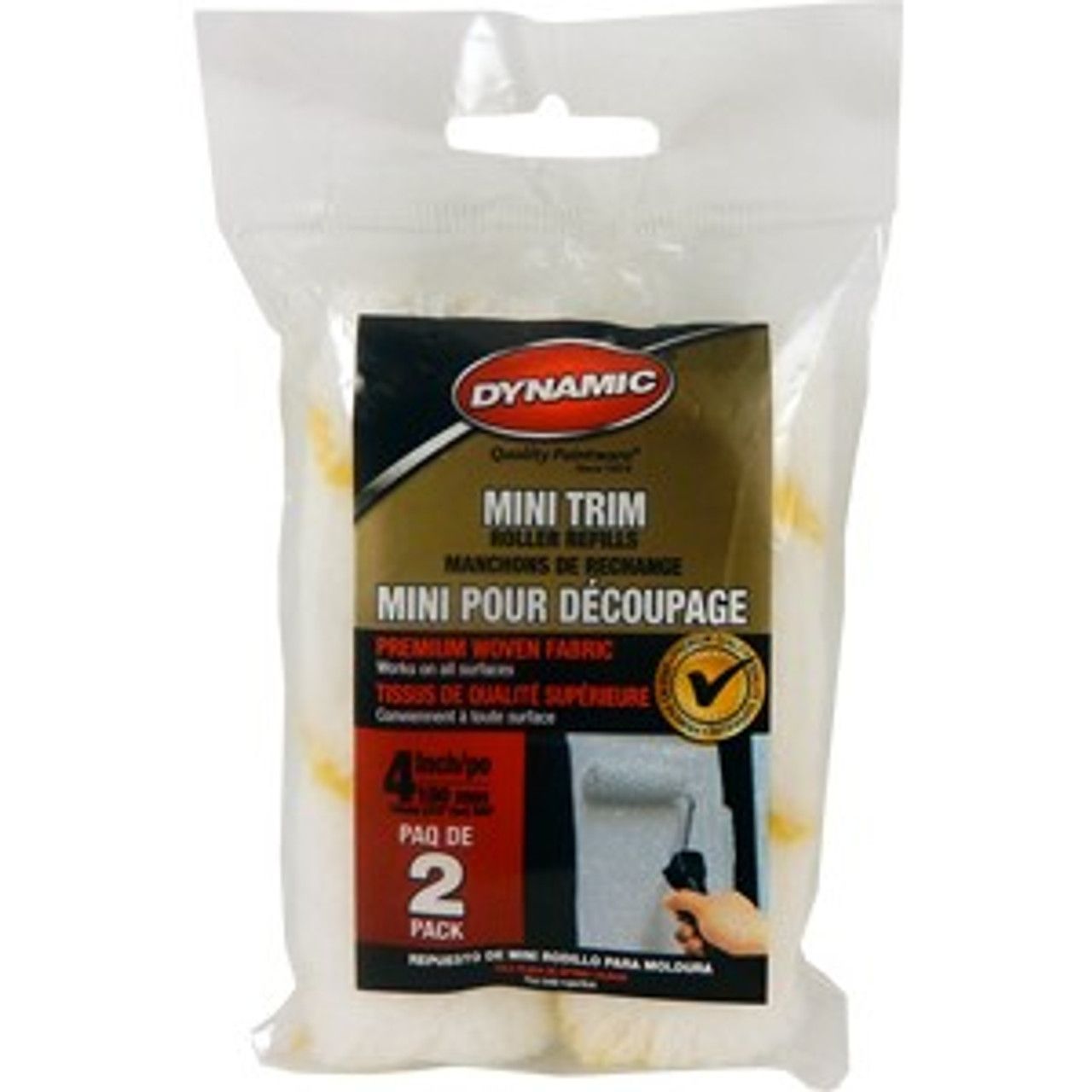 Dynamic 4" Yellow Stripe Trim Mini Roller 12mm 2 Pack