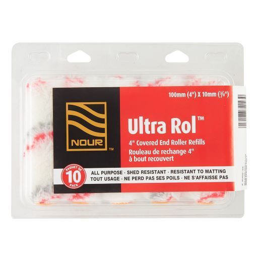 Nour 4" Red-Grey Ultra Rol Roller Refills 10mm (3/8") Nap 10 Pack