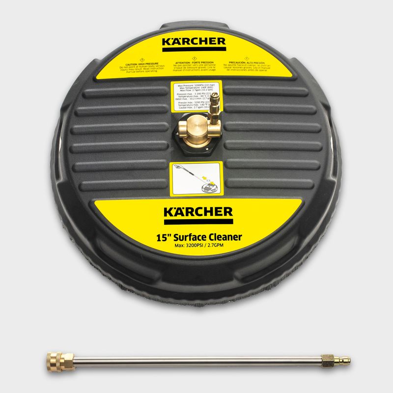 Karcher powerwasher surface cleaner attachment for pressure washer to clean flat surfaces.