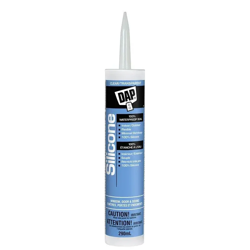 290 mL DAP clear 100% silicone sealant cartridge for window door siding—waterproof, weatherproof, mold‑resistant