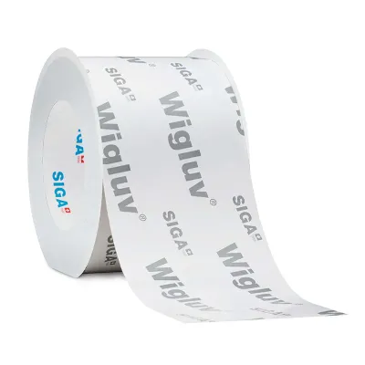 SIGA Wigluv exterior air sealing tape, single-sided vapor-permeable adhesive tape for windtight sealing of sheathing seams.