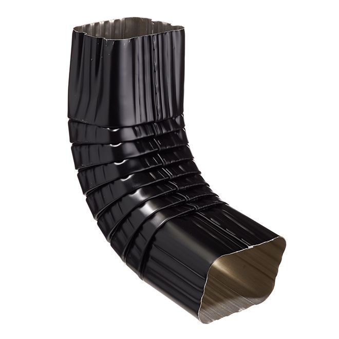 2 Inch by 3 inch black Type A vinyl downspout elbow.