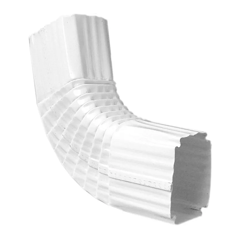 2 Inch by 3 inch white Type B vinyl downspout elbow.
