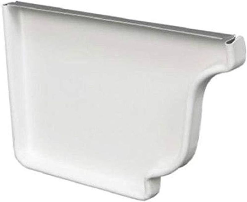 4 inch white left hand gutter end cap for finishing a gutter run.