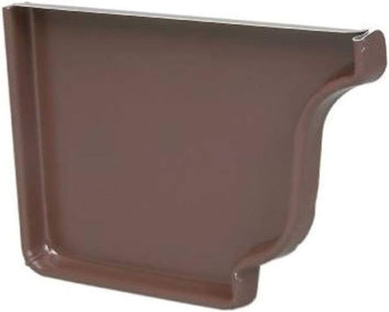 4 inch brown left hand gutter end cap for finishing a gutter run.