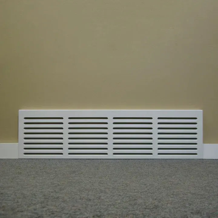 8-1/2 inch by 36 inch MDF air vent for baseboard ventilation.