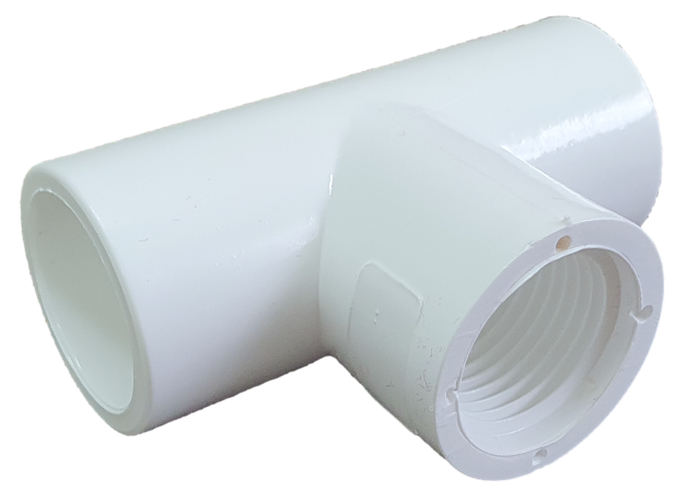 1 inch PVC to FIP threaded tee fitting.