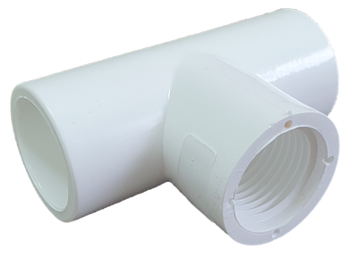 1 1 inch PVC to FIP threaded tee fitting.