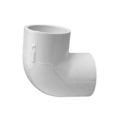 1-1/2 Inch PVC 90 degree elbow fitting for drain plumbing.