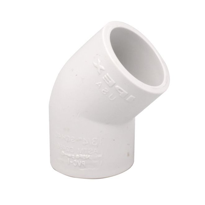 1-1/4 inch PVC 45 degree elbow fitting.