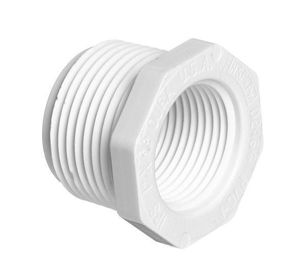 1-1/4 x 1 inch PVC bushing, MIP by FIP threaded.