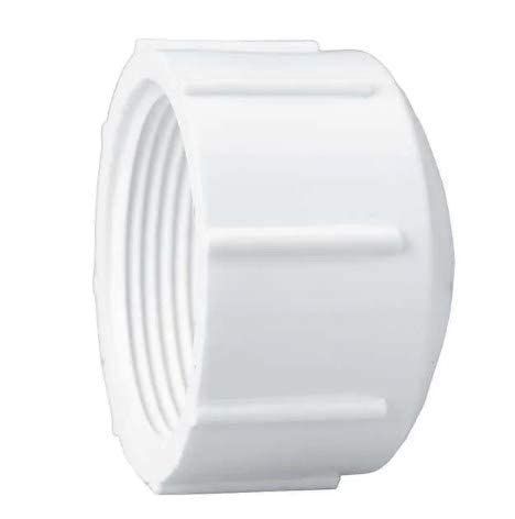 1-1/2 Inch PVC threaded cap fitting for plumbing pipe.