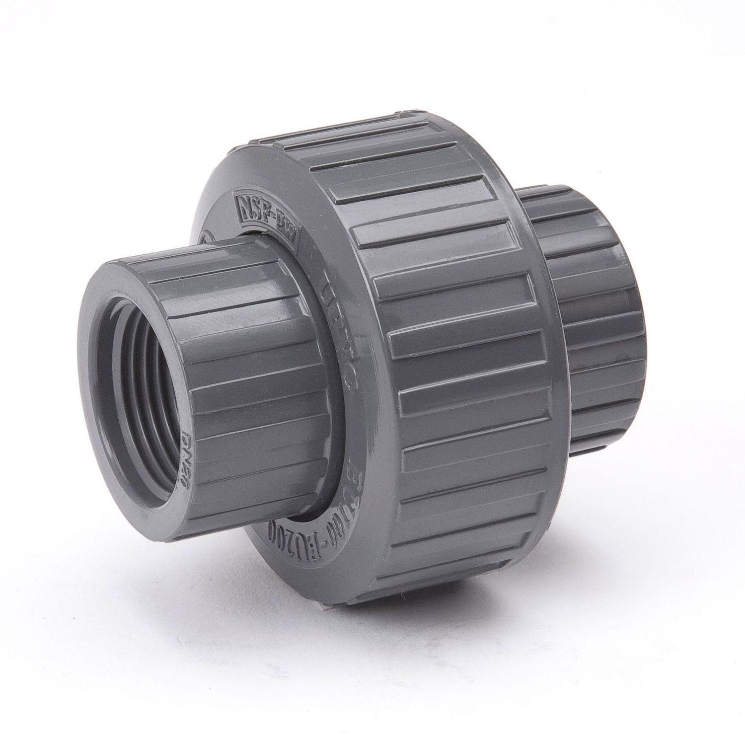 1-1/4 inch PVC union fitting.
