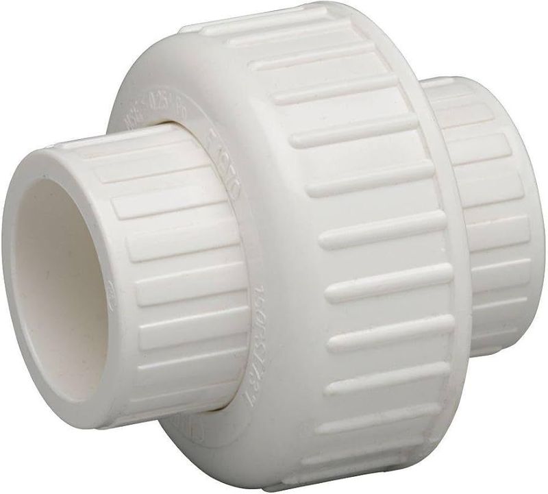 1-1/2 Inch PVC union fitting for plumbing pipe connections.