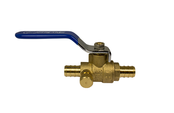 3/4 inch Pex ball valve with drain port for full line drainage.