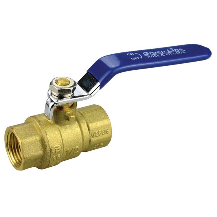 3/8 3/8 inch FIP threaded ball valve for shutting off water lines.
