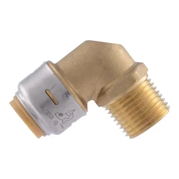 1/2 inch Easy Grip 90 degree push-fit x MIP threaded elbow fitting.