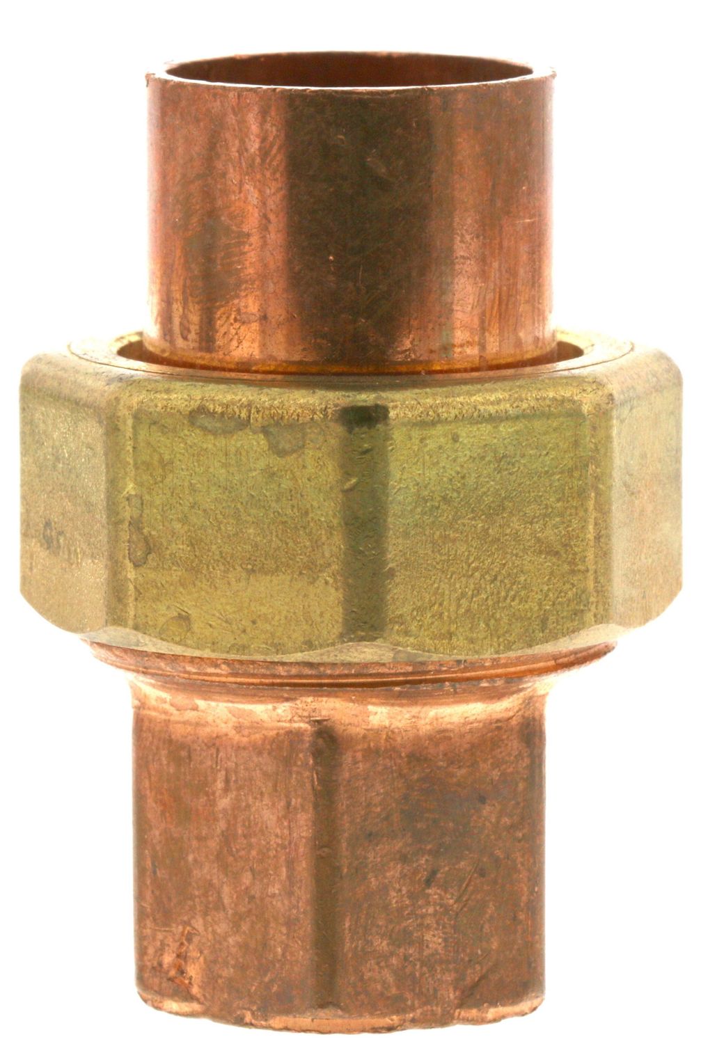3/4 inch copper union fitting for connecting and disconnecting copper plumbing lines.