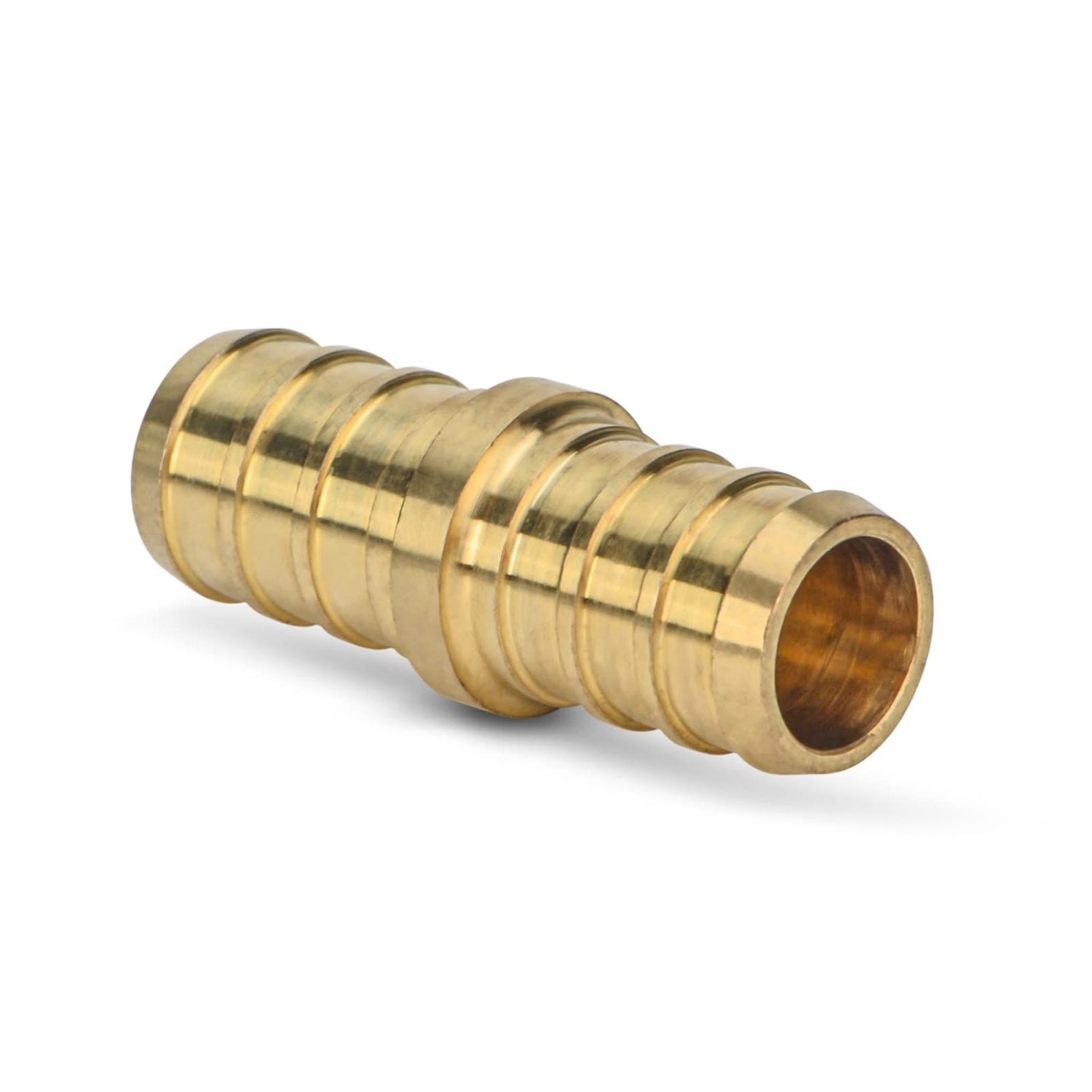 3/4 inch Pex coupling for joining two tubing runs.