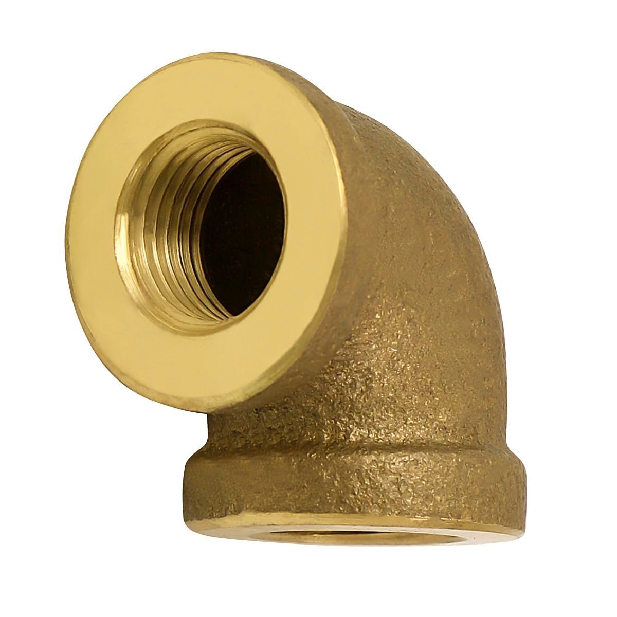 3/4 inch brass 90 degree elbow for right angle threaded pipe connections.
