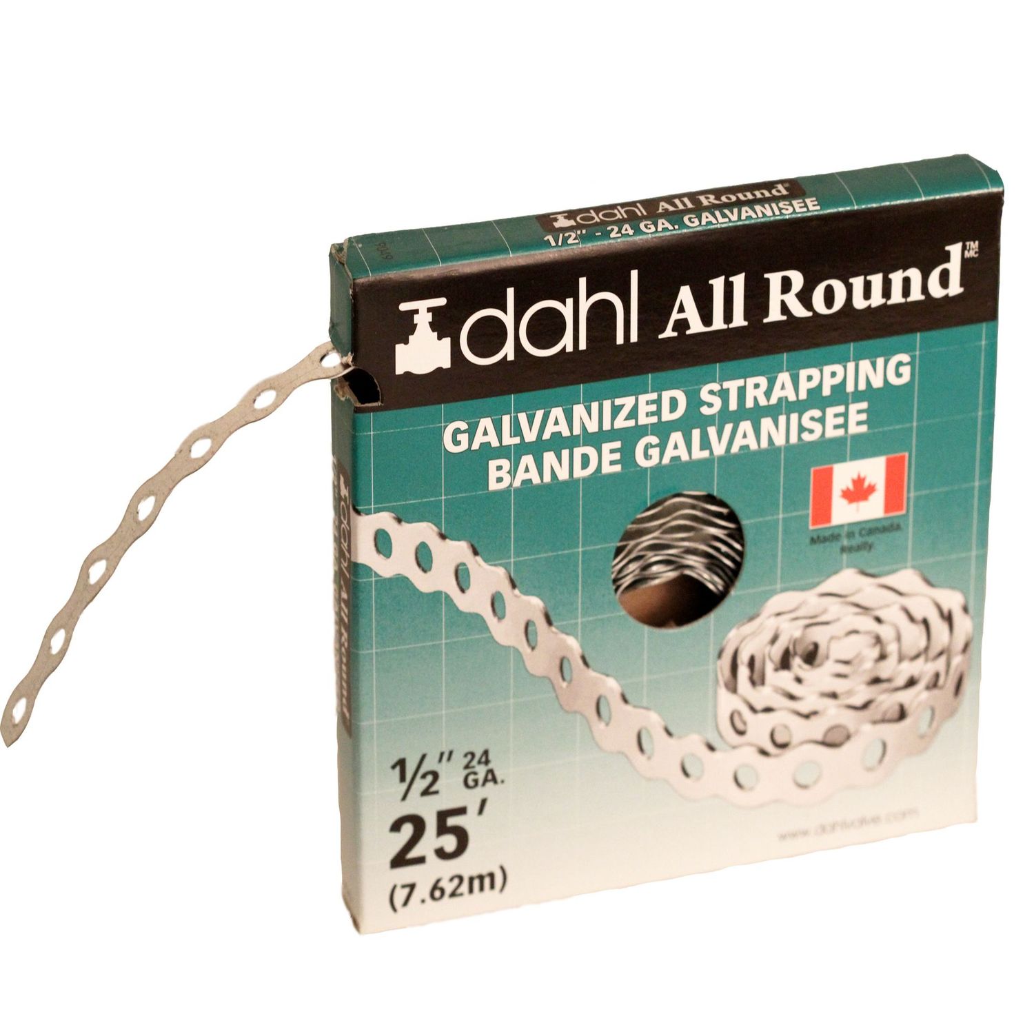Dahl all round pipe strapping, 1/2 inch by 25 foot, 24 gauge.