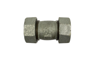 3/4 inch Mueller short galvanized coupling for joining pipe sections.
