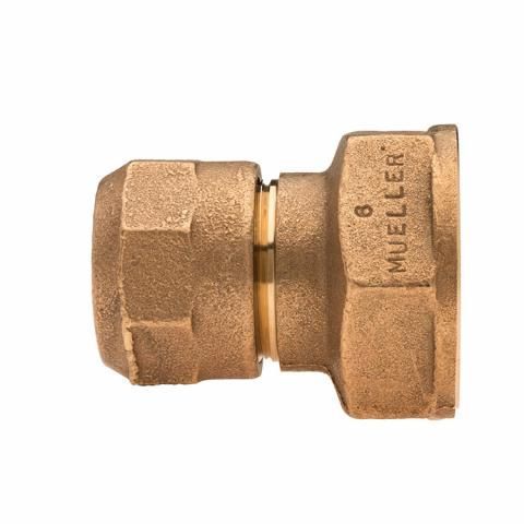 3/4 inch Mueller brass coupling with male iron pipe thread transition.