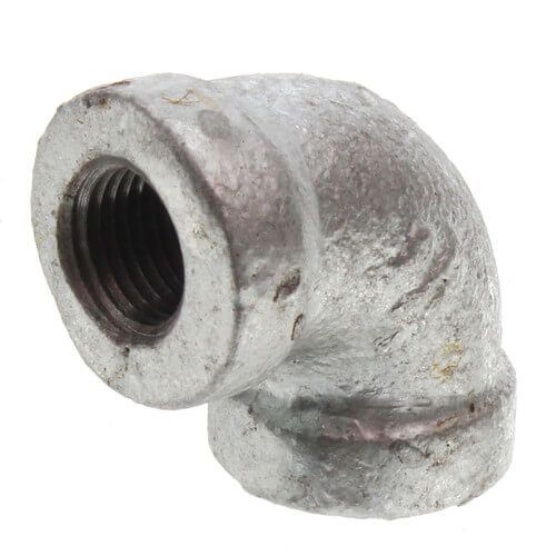 1/2 inch galvanized steel 90 degree threaded elbow fitting.