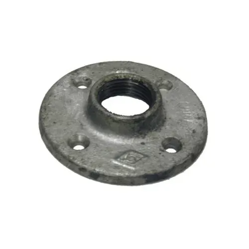 3/4 Inch galvanized pipe flange for mounting threaded pipe to a surface.