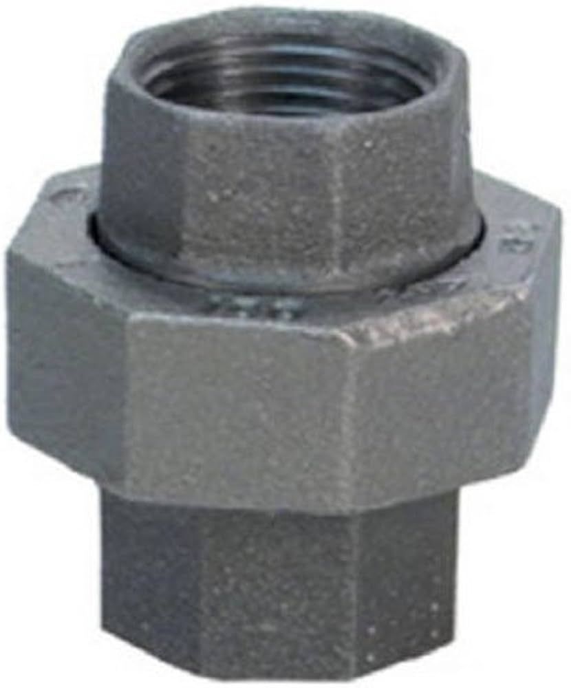 3/4 Inch galvanized union fitting for connecting and disconnecting pipe runs.