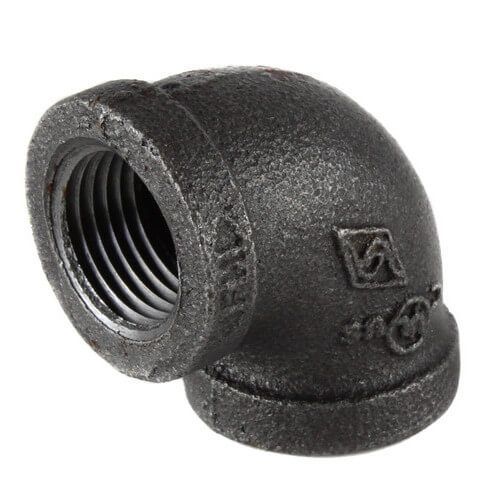 3/4 inch black iron 90 degree elbow for changing direction in threaded pipe runs.