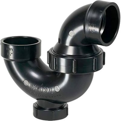 1-1/2 Inch ABS P trap swivel cleanout fitting for drain plumbing.