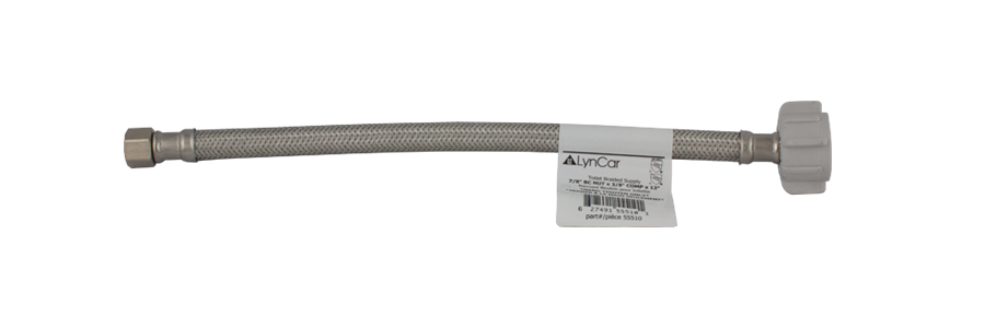 20 inch braided stainless steel toilet supply line for connecting to the shutoff valve.