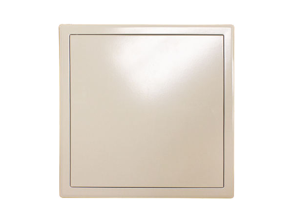 12 Inch metal access panel for reaching plumbing and wiring behind walls.