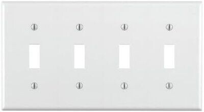 4 GANG TOGGLE PLATE WHITE White 4 gang toggle wall plate for covering four switches.