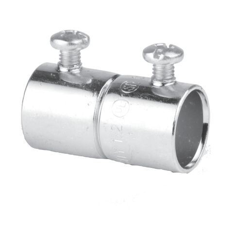 3/4 inch EMT set screw coupling for joining conduit.